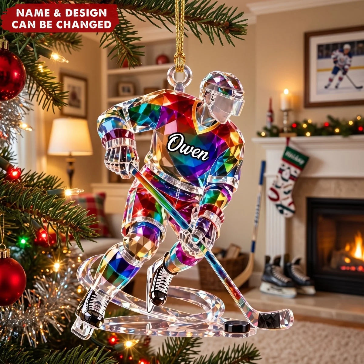 Custom Ice Hockey Player Acrylic Ornament - Personalized Christmas Keepsake for Son, Daughter & Sports Lovers