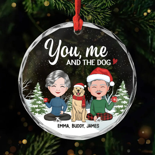"You, Me and the Dog" Personalized Glass Ornament for Couples - Custom Christmas Keepsake Gift