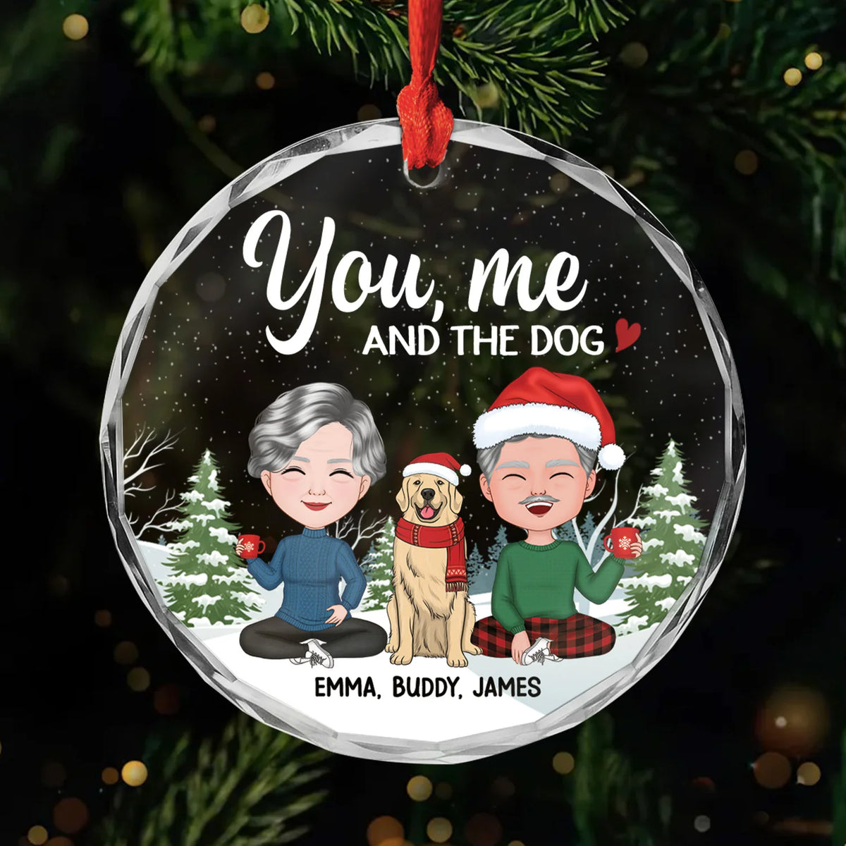 "You, Me and the Dog" Personalized Glass Ornament for Couples - Custom Christmas Keepsake Gift