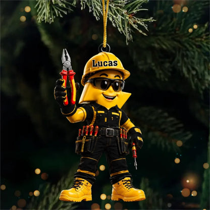 Personalized Electrician Acrylic Ornament - Custom Name Sparky Mascot Keepsake Gift