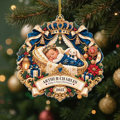 Baby's First Christmas Royal Cradle - Personalized Acrylic Ornament for Newborn Keepsake