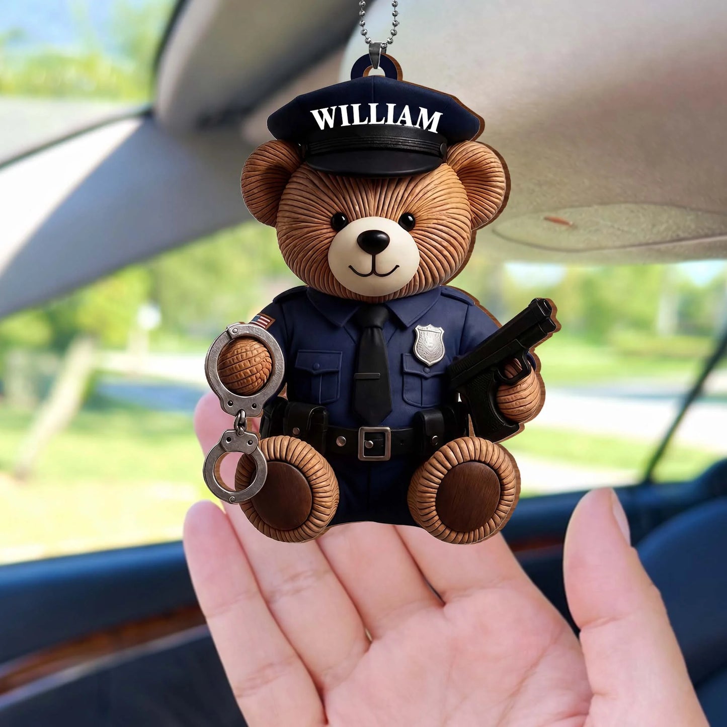 Custom Police Officer Bear Wood Ornament for Dad with personalized design details for meaningful gifting image 9