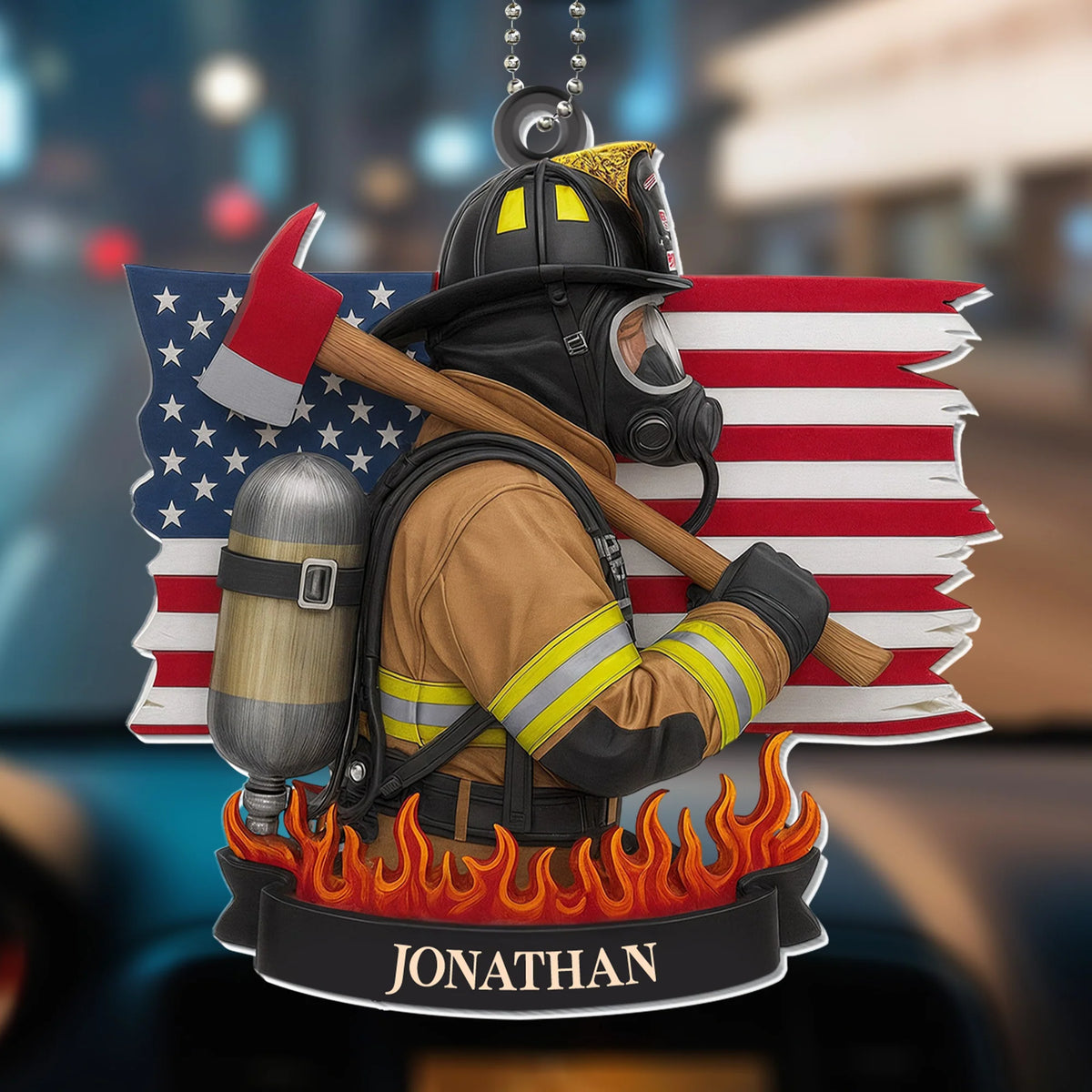 Celebrate Our Heroes Firefighter American Flag Ornament