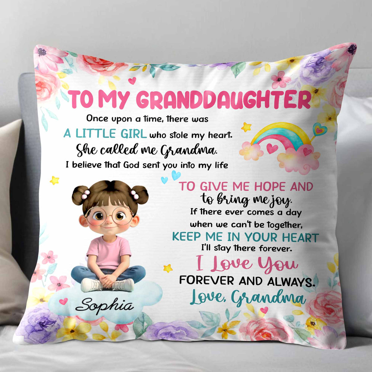 "To My Granddaughter, the Little Girl Who Stole My Heart" Personalized Pillow - Custom Keepsake Gift from Grandma