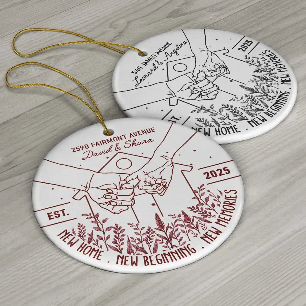 New Home New Beginning - Personalized Ceramic Ornament Holding Hands Couple Gift