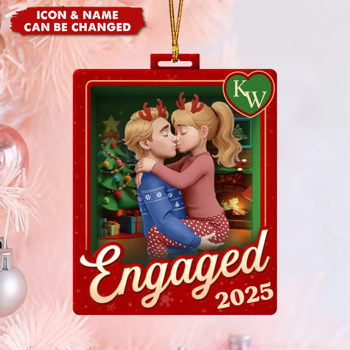 "Sealed With A Christmas Kiss" Personalized Couple Acrylic Ornament - Christmas Gift for Husband and Wife