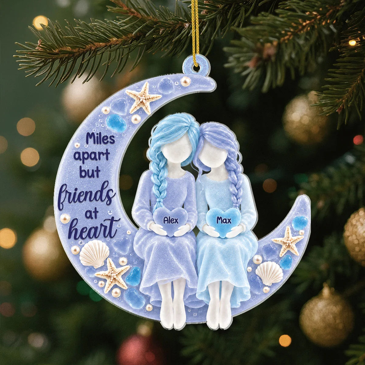 Miles Apart But Sisters at Heart - Personalized Acrylic Ornament Gift for Best Friends