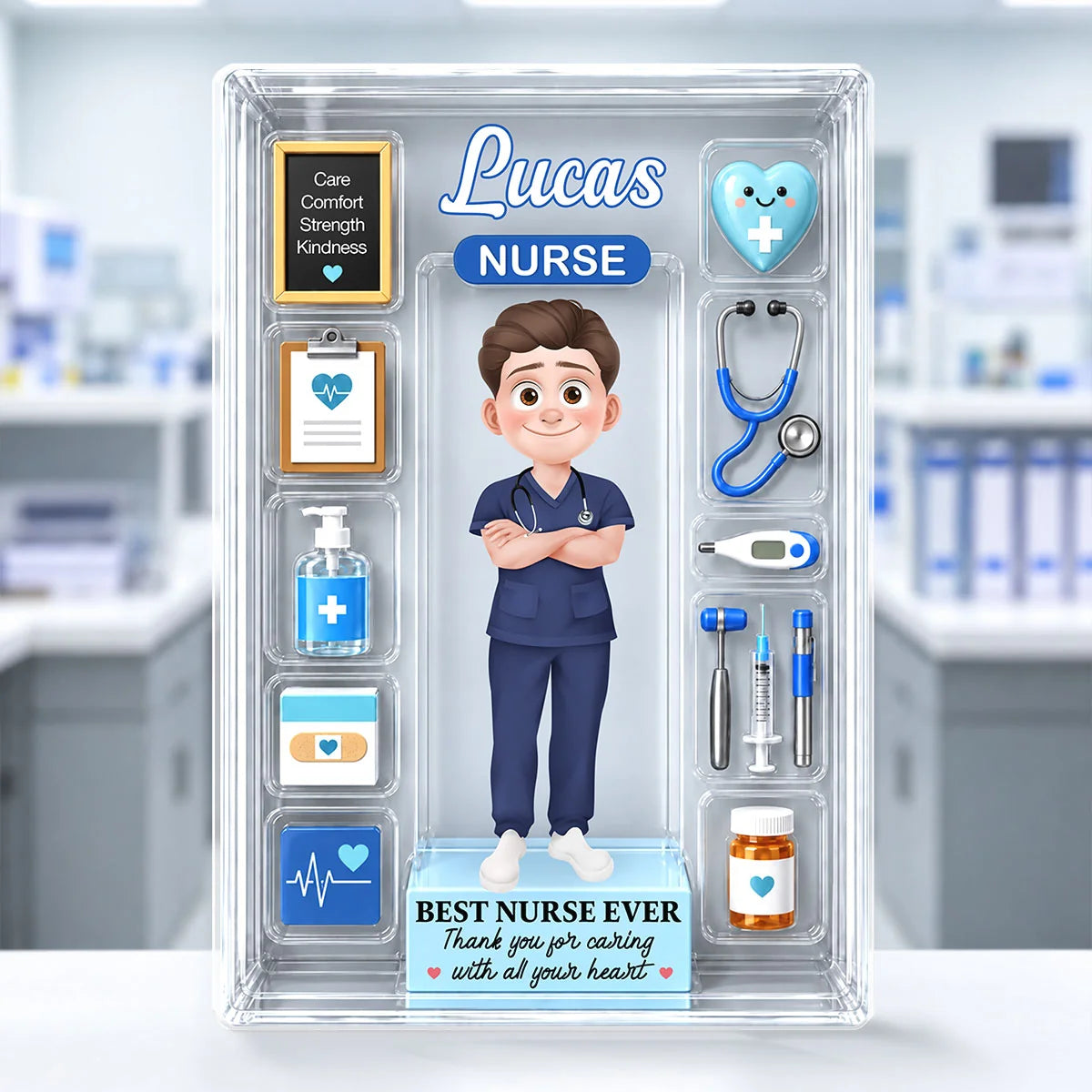 Thank You For Caring With All Your Heart - Personalized Nurse Acrylic Plaque Keepsake Gift