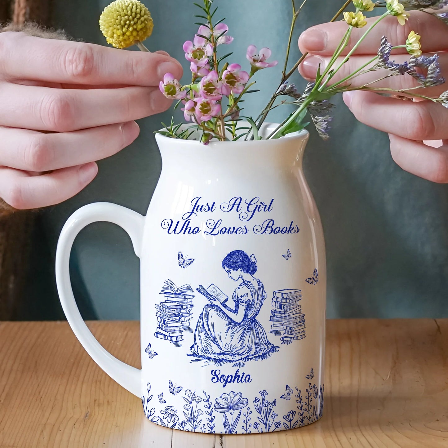 "Just A Girl Who Loves Books" Personalized Ceramic Flower Vase - Custom Reading Gift for Book Lovers