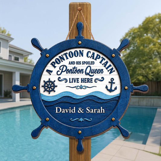 Custom Pontoon Captain & Spoiled Queen Wood Sign for Couples