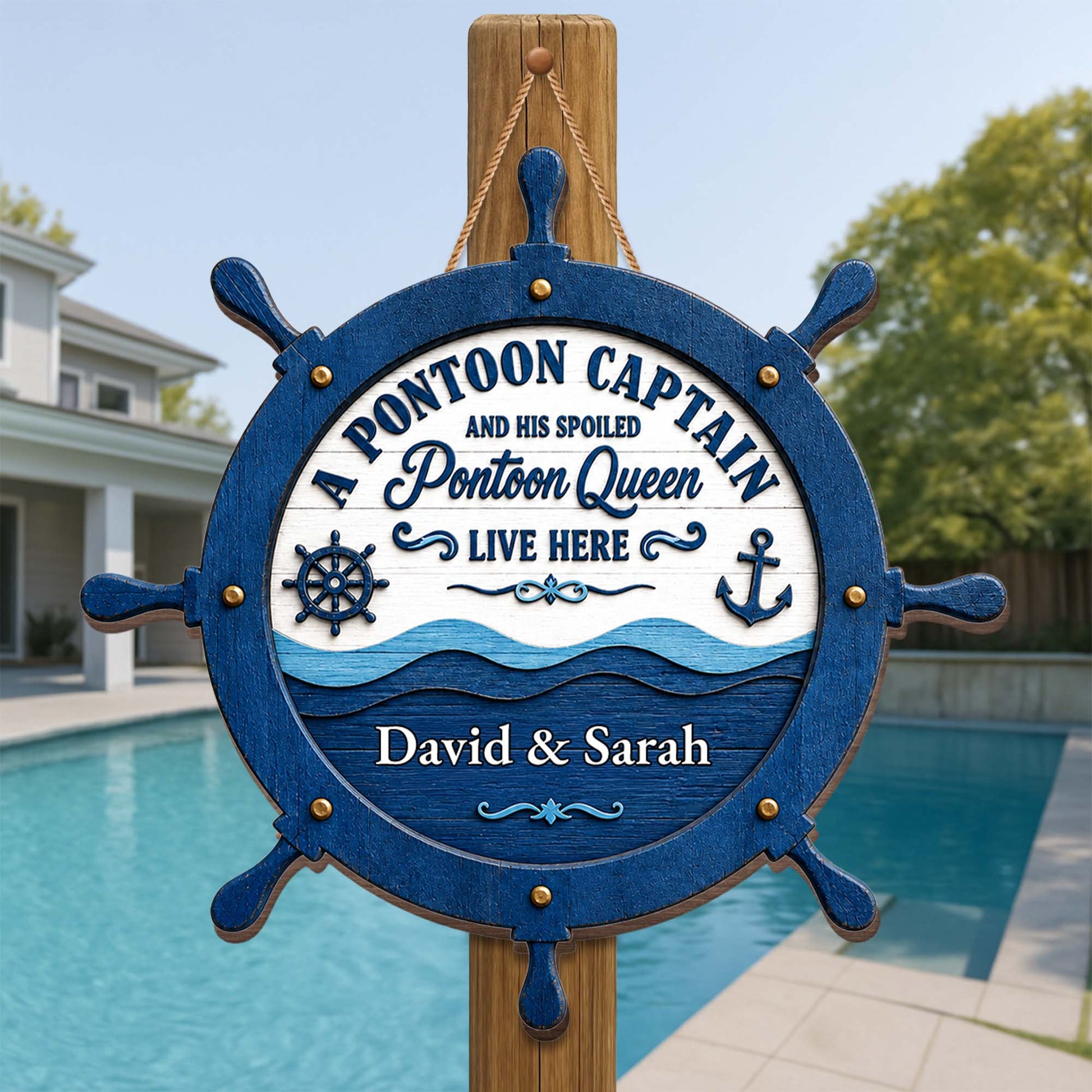 Custom Pontoon Captain & Spoiled Queen Wood Sign for Couples