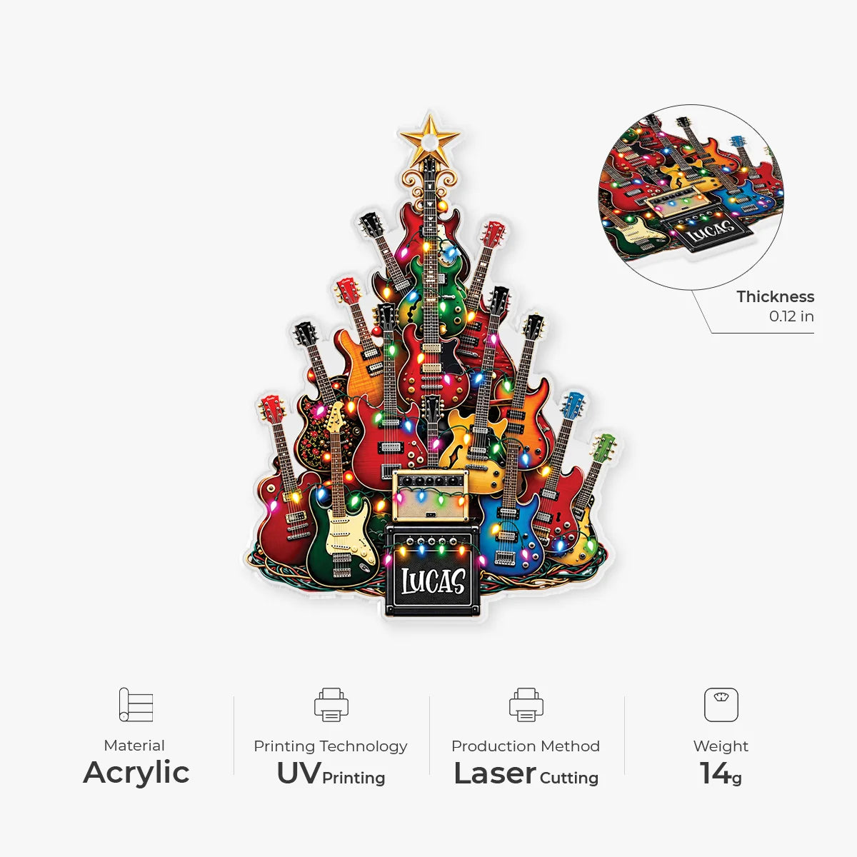 Personalized Guitar Christmas Tree Acrylic Ornament - Custom Rock Music Keepsake Gift for Guitarists