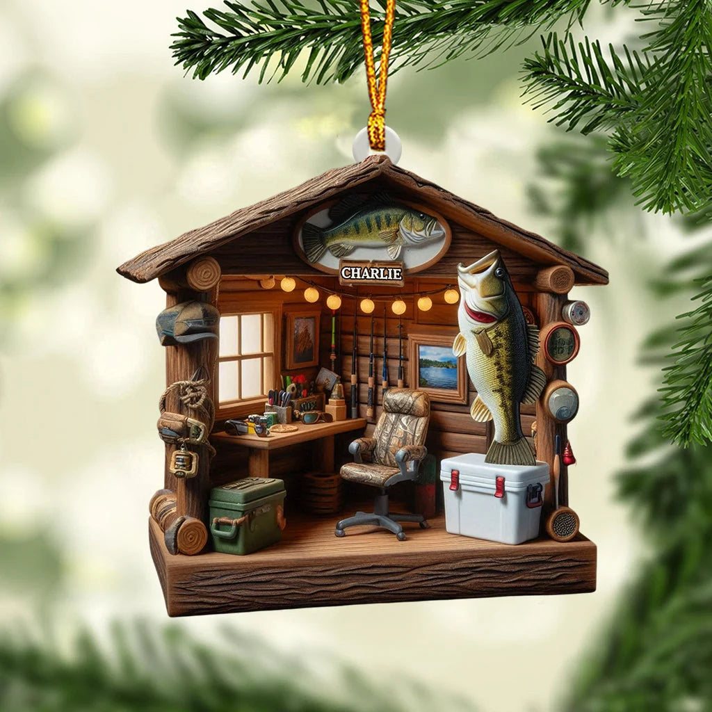 Personalized Fishing Tool Cabin Ornament - Custom Fisherman Keepsake Gift for Anglers