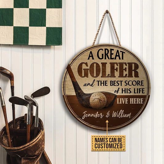 Custom Golf Best Score Of His Life Wood Sign for Husband with personalized design details for meaningful gifting