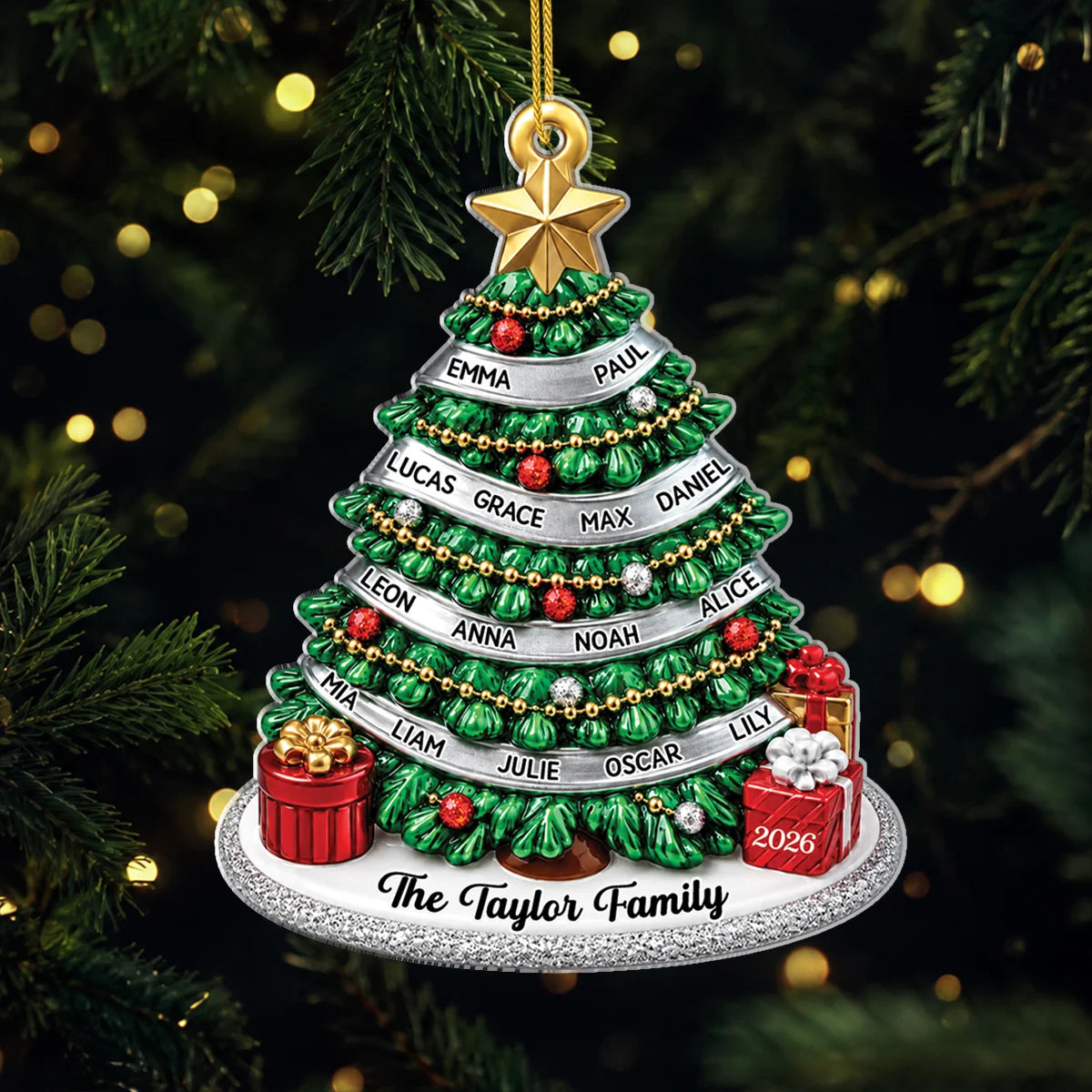 Custom Family Names Christmas Tree Acrylic Ornament - Personalized Holiday Keepsake