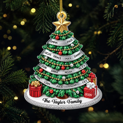 Custom Family Names Christmas Tree Acrylic Ornament - Personalized Holiday Keepsake