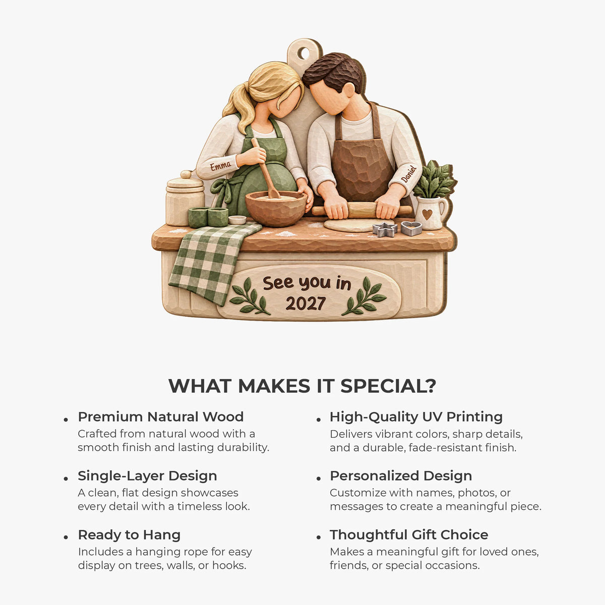 See You in 2027 Personalized Wooden Ornament - Pregnancy Announcement Christmas Gift for Expecting Couples