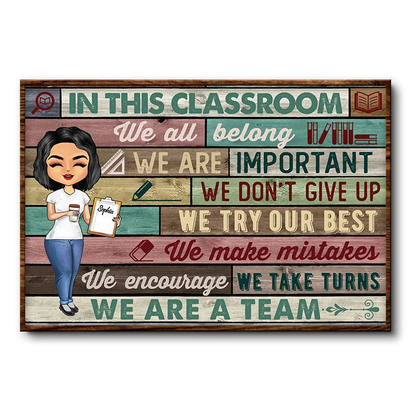 "In This Classroom We Are A Team" Personalized Teacher Poster / Canvas - Custom School Wall Art