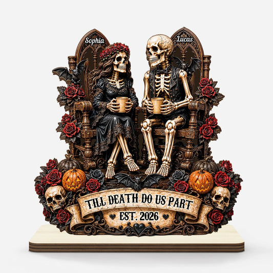 Custom Skeleton Couple Wooden Plaque for Couples with personalized design details for meaningful gifting