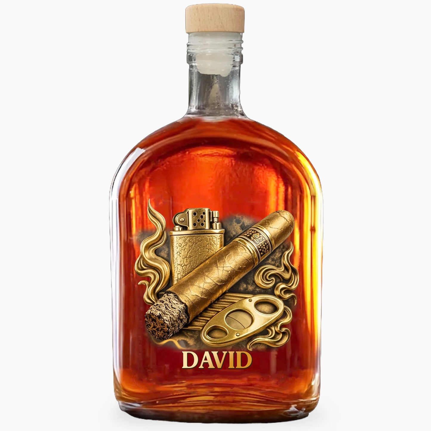 Personalized whiskey bottle decanter with 3D effect cigar and lighter design custom engraved with name David image 8