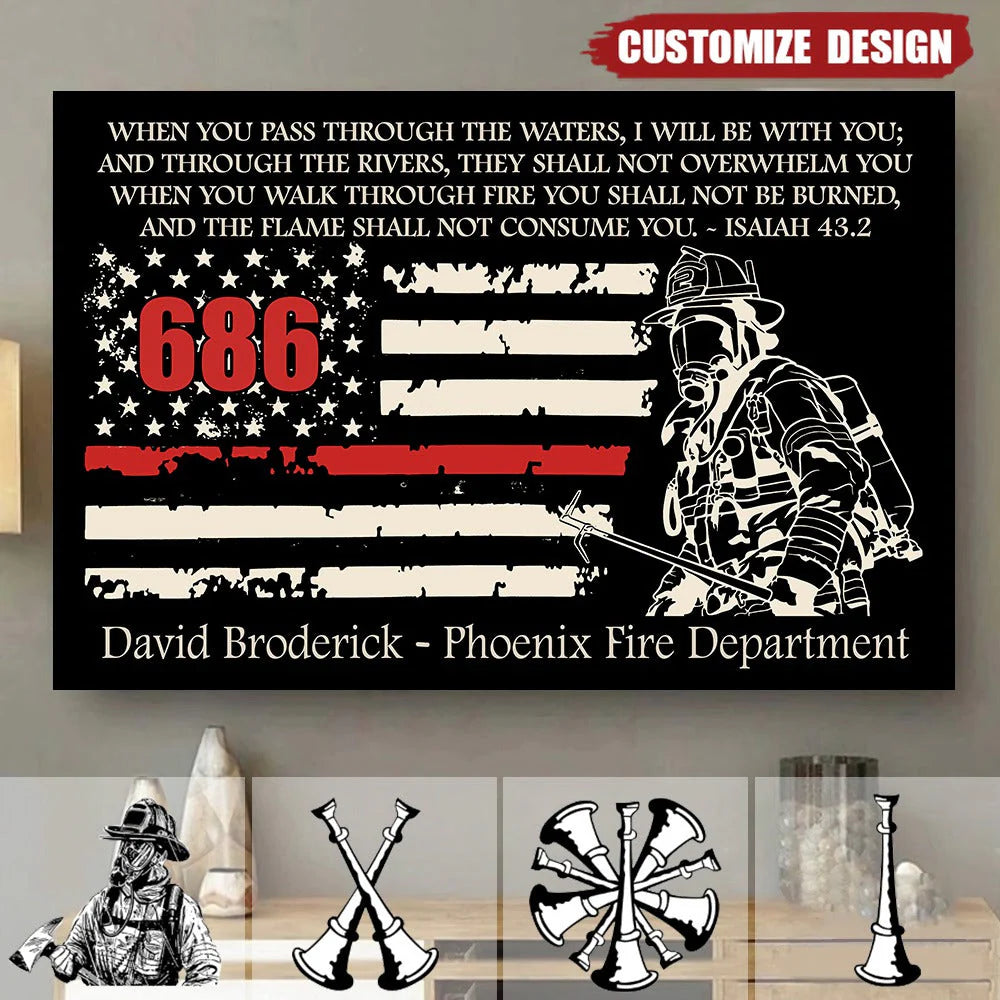 Custom Thin Red Line Firefighter Canvas for Dad with personalized design details for meaningful gifting