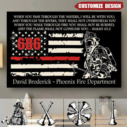 Custom Thin Red Line Firefighter Canvas for Dad with personalized design details for meaningful gifting