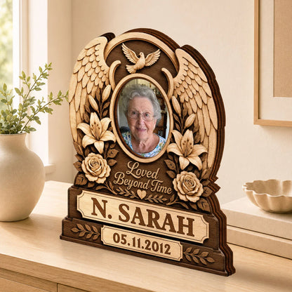 "Loved Beyond Time" Personalized Memorial Photo Wooden Block - Custom Sympathy Keepsake Gift for Loss of Loved One