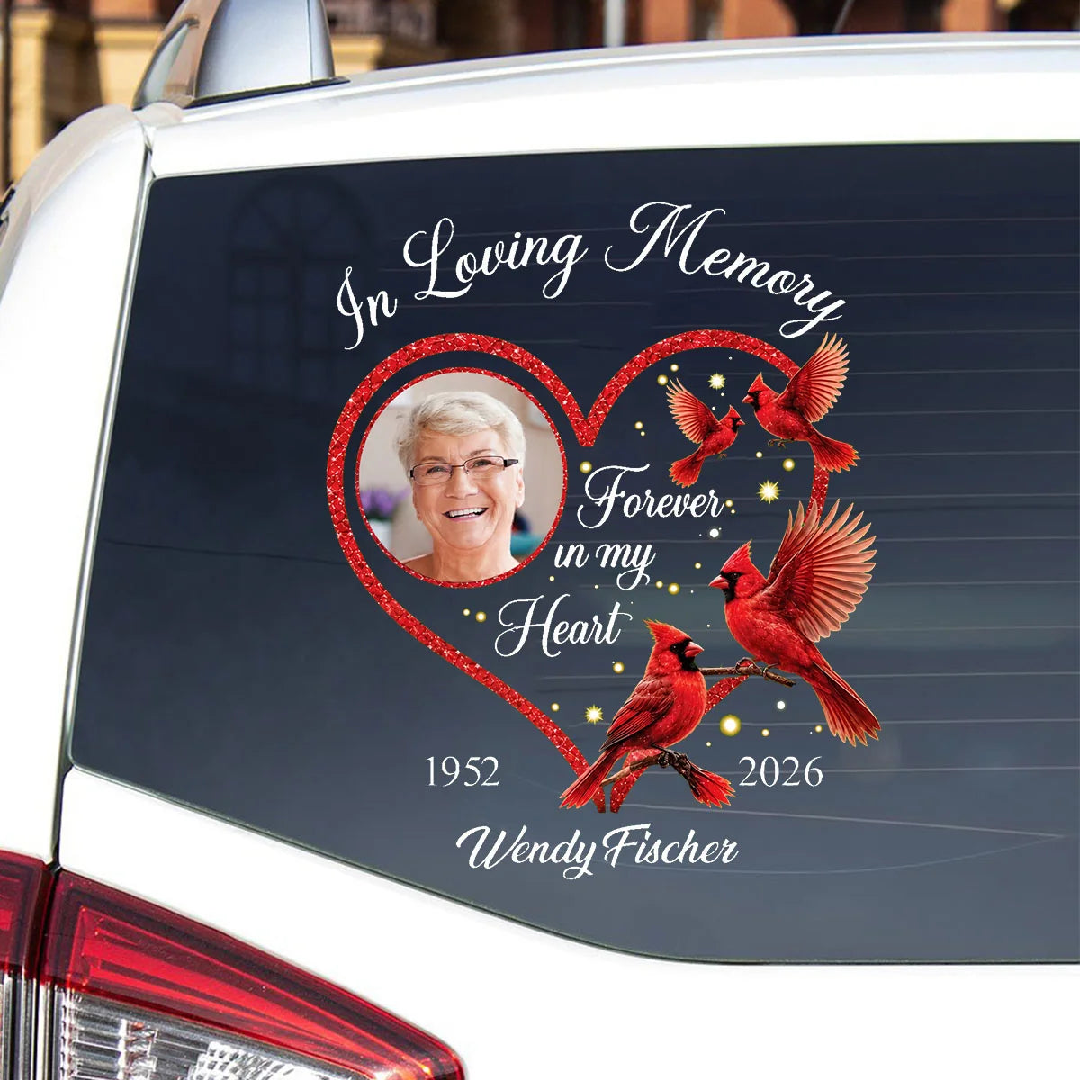 Forever In My Heart Personalized Cardinal Memorial Decal - Custom Photo Remembrance Car Window Sticker