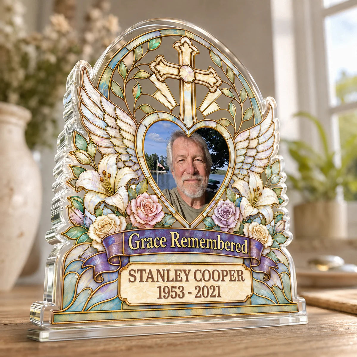 Grace Remembered Custom Photo Acrylic Plaque - Personalized Memorial Keepsake Gift for Family