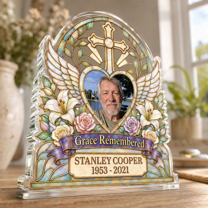 Grace Remembered Custom Photo Acrylic Plaque - Personalized Memorial Keepsake Gift for Family