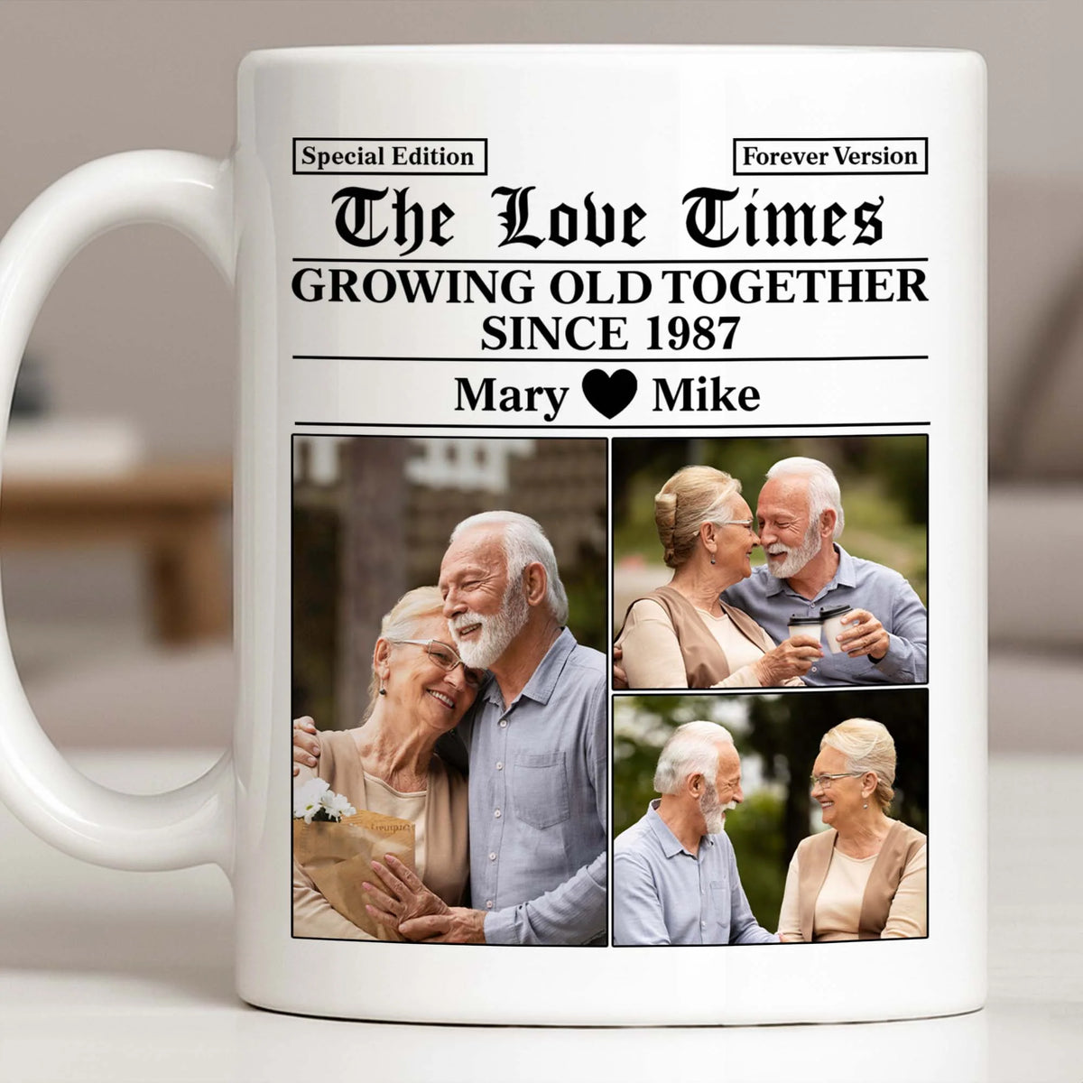 "The Love Times Growing Old Together" Personalized Photo Mug - Romantic Anniversary Gift for Couples