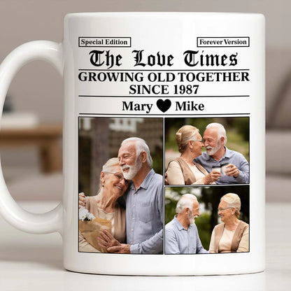 "The Love Times Growing Old Together" Personalized Photo Mug - Romantic Anniversary Gift for Couples