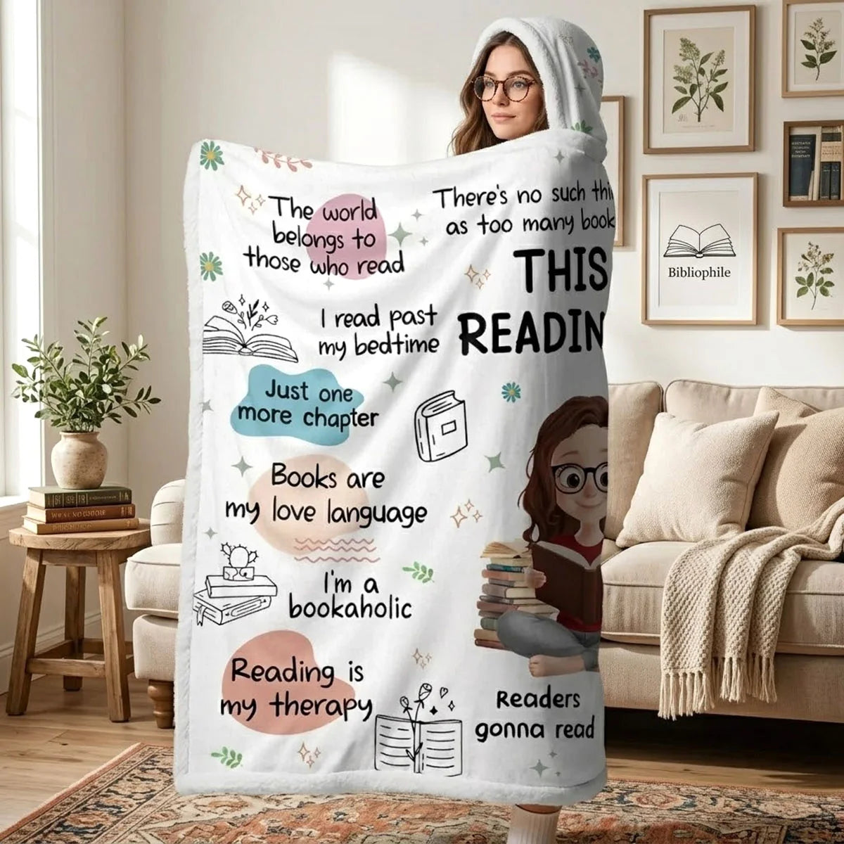 This Is My Reading Blanket Personalized Bookish Hoodie Blanket - Custom Gift for Book Lovers and Readers