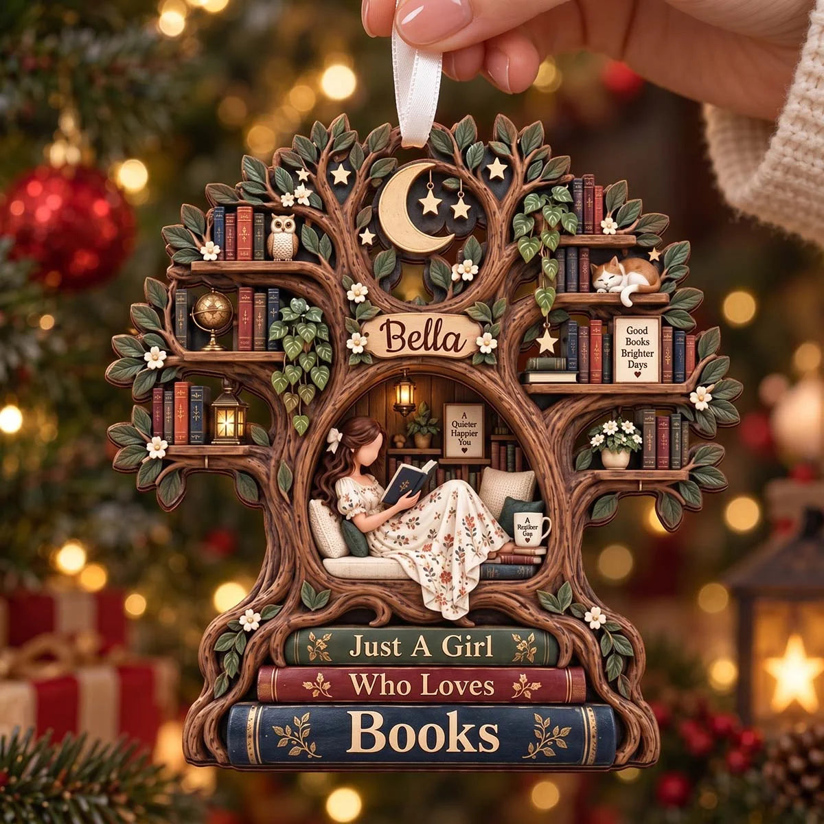 Just A Girl Who Loves Books Personalized Wooden Ornament - Holiday Keepsake for Bookworm