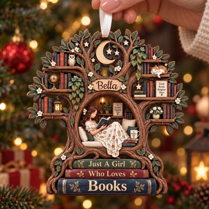 Just A Girl Who Loves Books Personalized Wooden Ornament - Holiday Keepsake for Bookworm