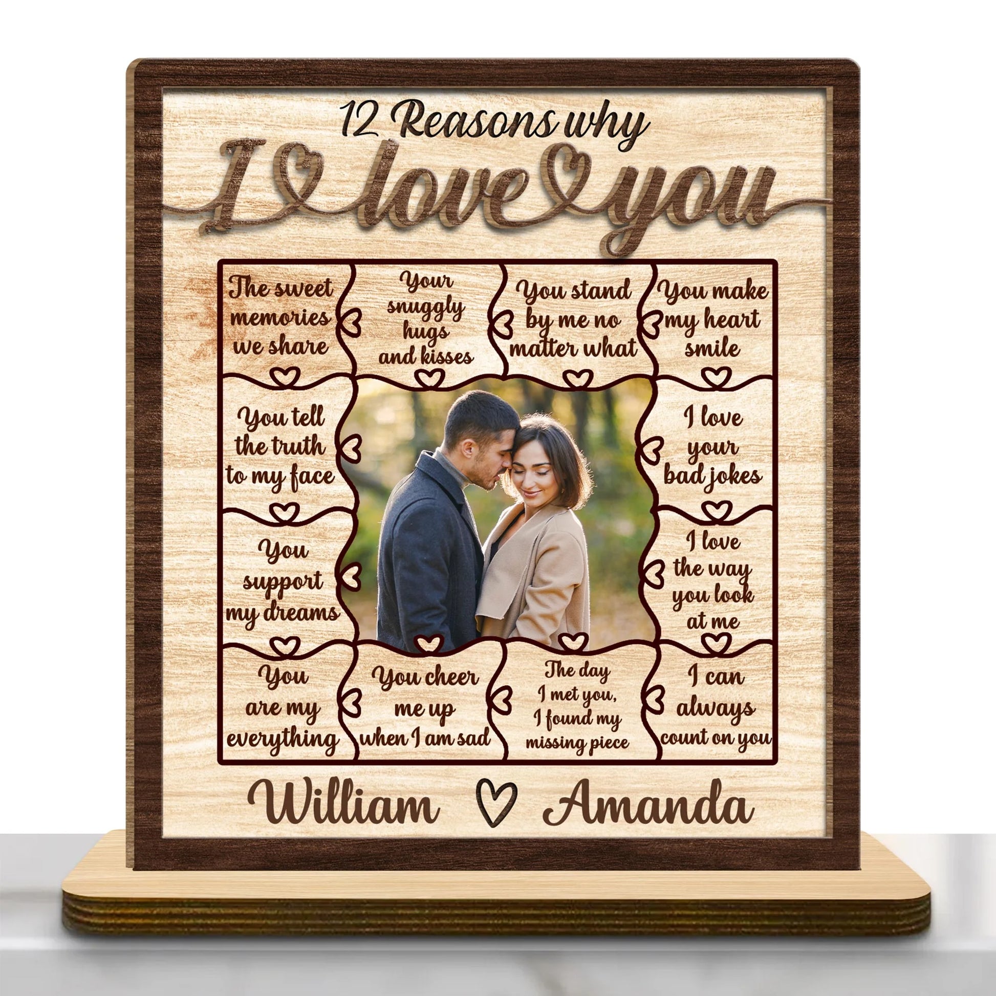 Personalized 12 reasons why i love you wood plaque with custom couples photo and romantic messages image 7