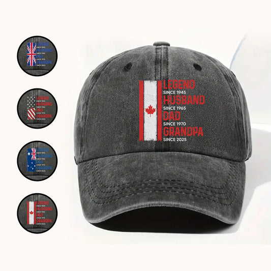 "Legend Since Husband Dad Grandpa" Custom Vintage Washed Cotton Cap - Personalized Gift for Family