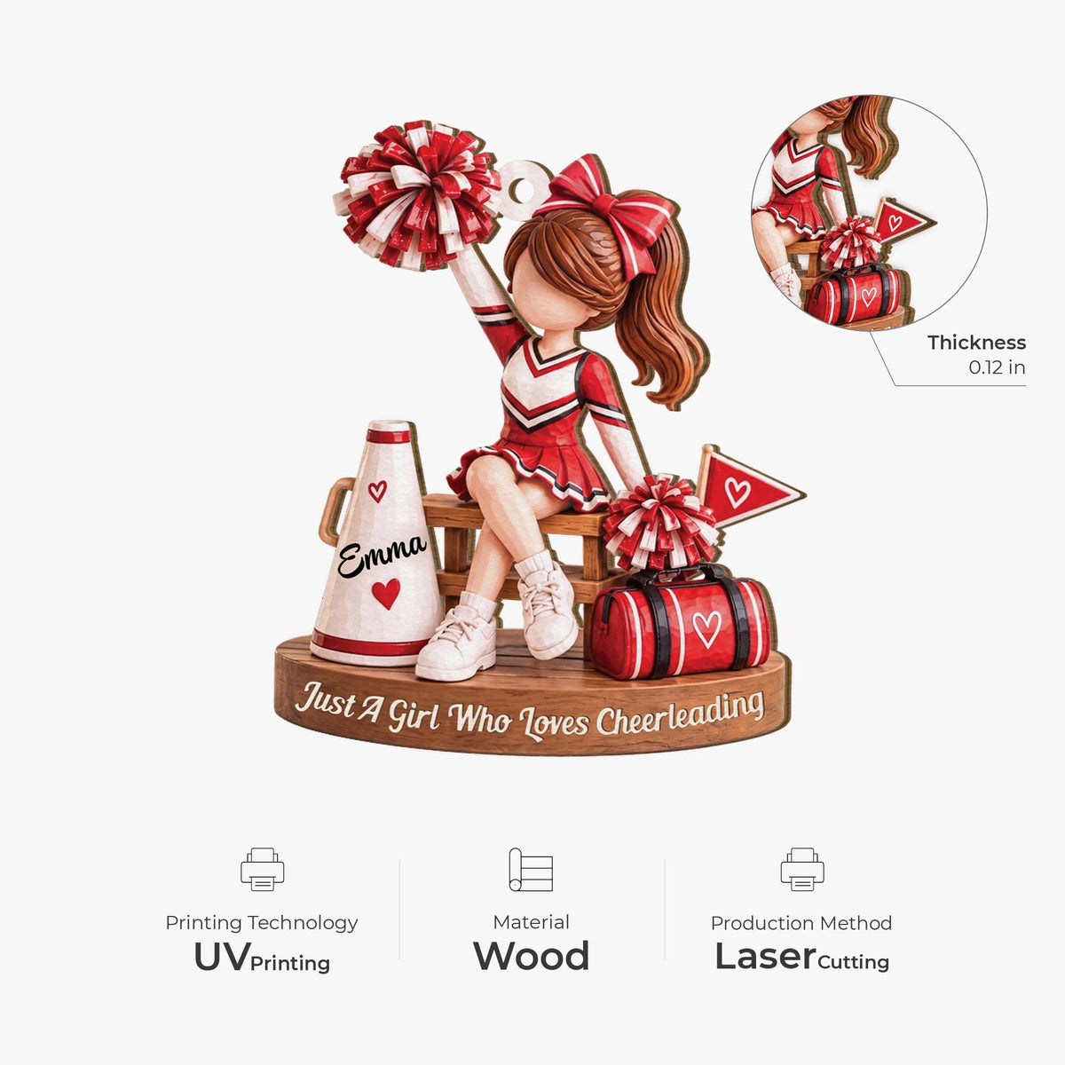 Just A Girl Who Loves Cheerleading - Personalized Wooden Ornament for Cheerleader Gift