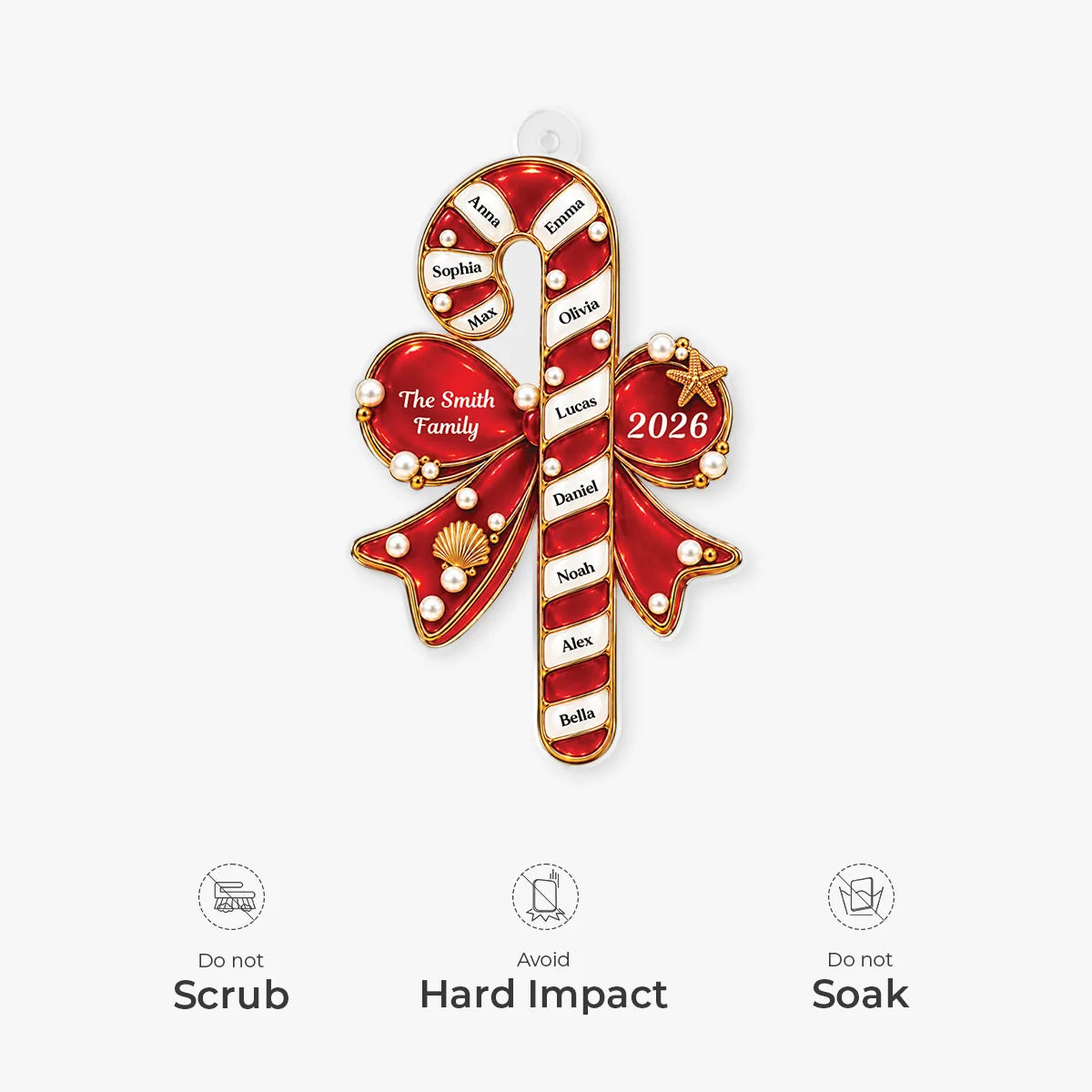 Personalized Candy Cane Christmas Acrylic Ornament - Custom Family Names Holiday Gift