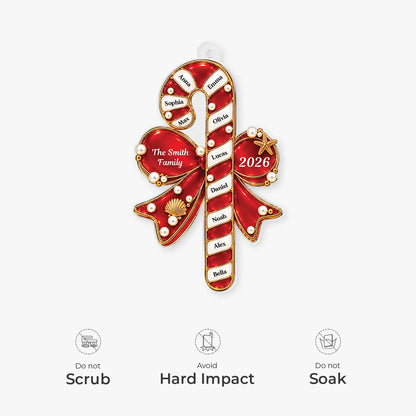 Personalized Candy Cane Christmas Acrylic Ornament - Custom Family Names Holiday Gift