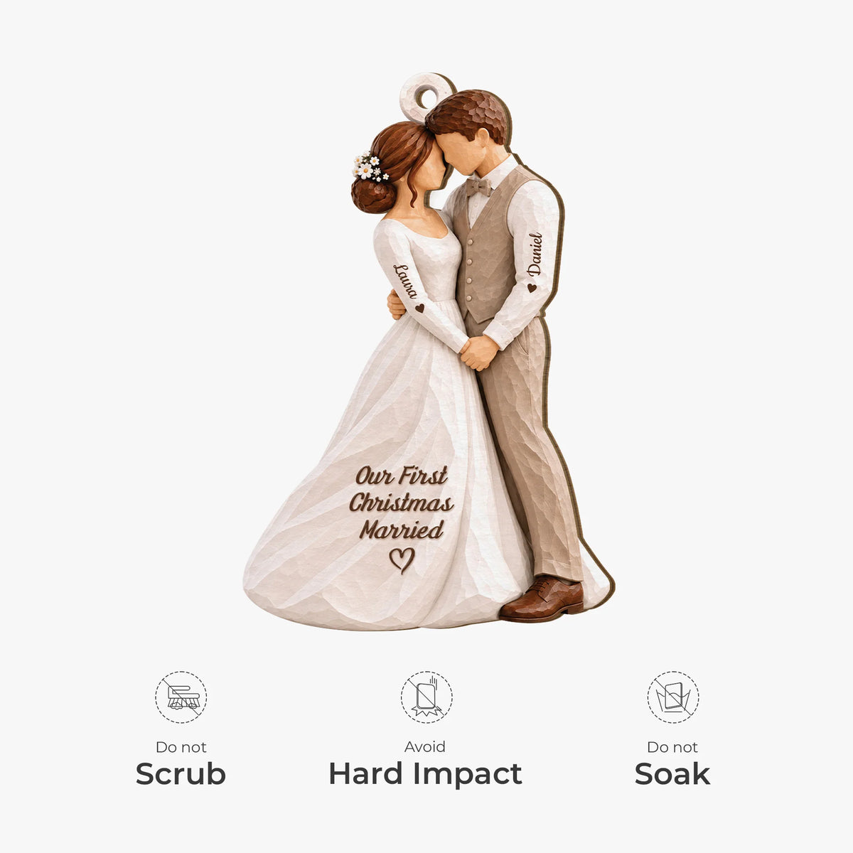Our First Christmas Married Personalized Wooden Ornament - Custom Newlywed Wedding Keepsake Gift for Couples
