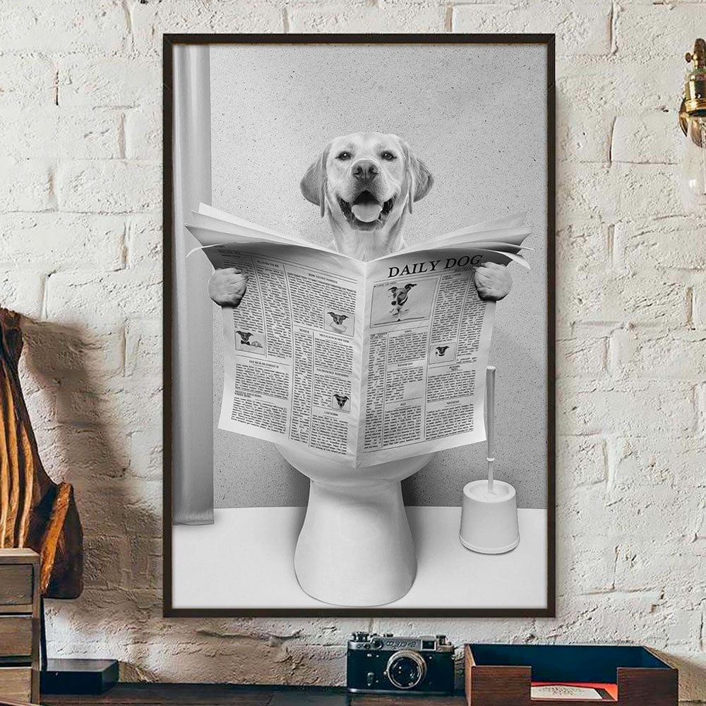 Personalized dog dad poster and custom cat mom canvas with funny pet reading newspaper in toilet scene image 10