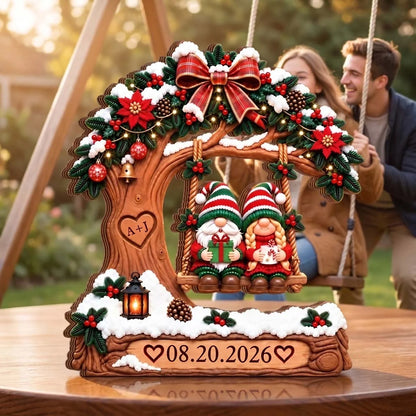 Snowy Tree Swing Personalized Couple Christmas Wooden Block - Romantic Keepsake Decor for Husband and Wife