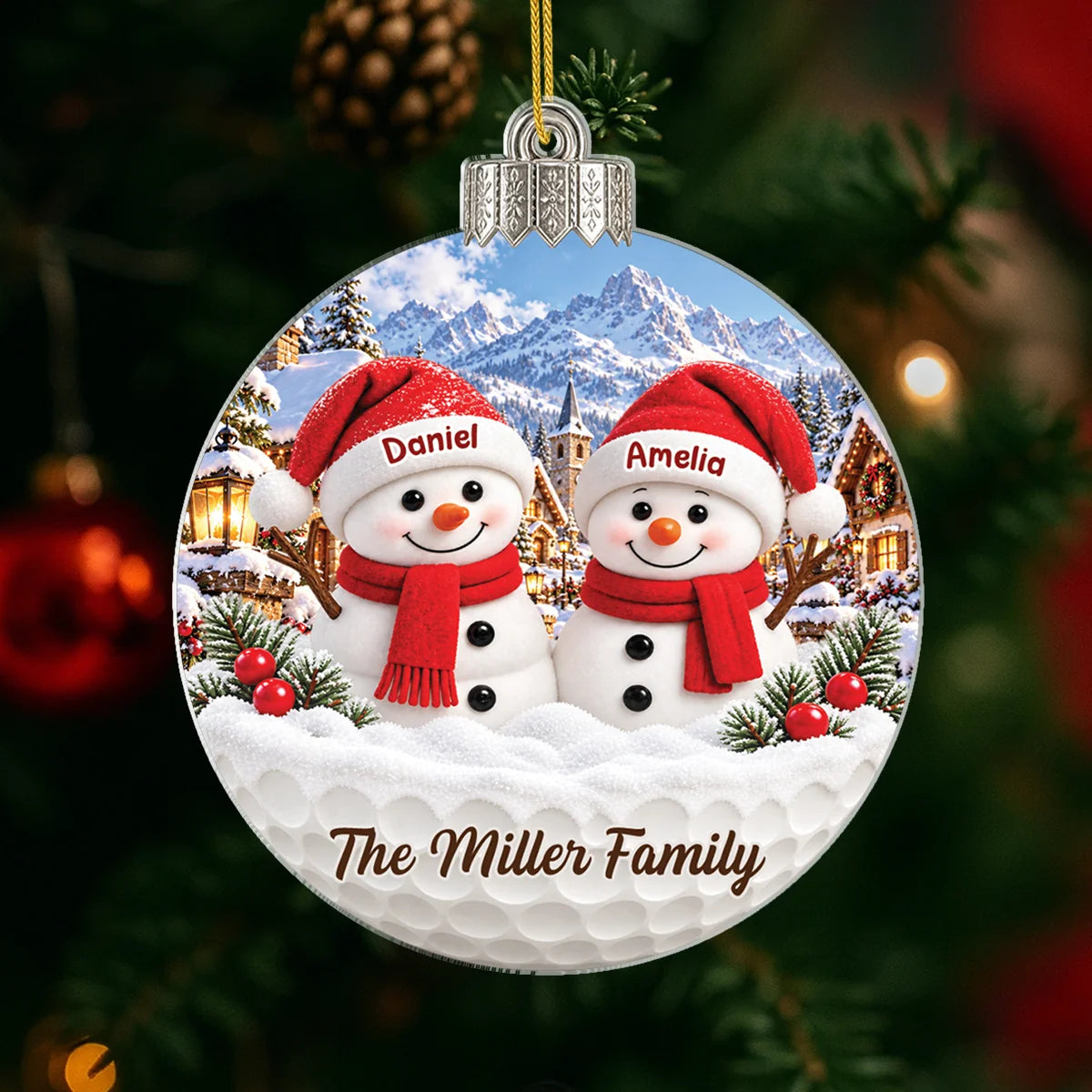 Snowman Family Personalized Acrylic Ornament - Christmas Holiday Keepsake Gift