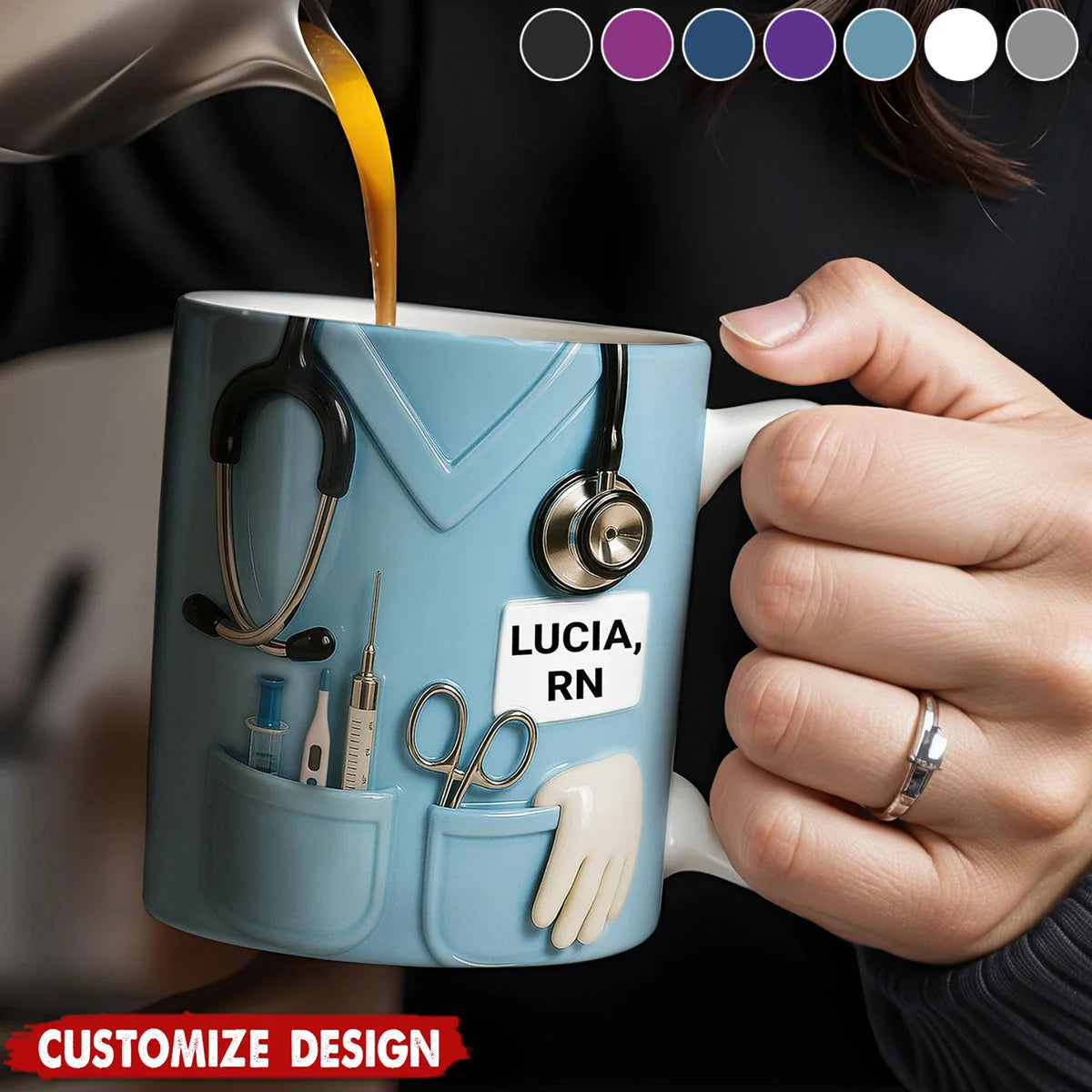 Custom Nurse Scrubs Coffee Mug - Personalized Stethoscope RN Gift for Healthcare Workers
