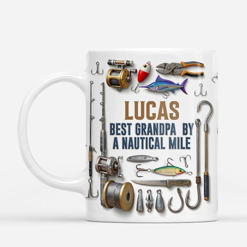 "Best Dad By A Nautical Mile" Personalized Fishing Mug - Custom Coffee Cup for Dad and Grandpa