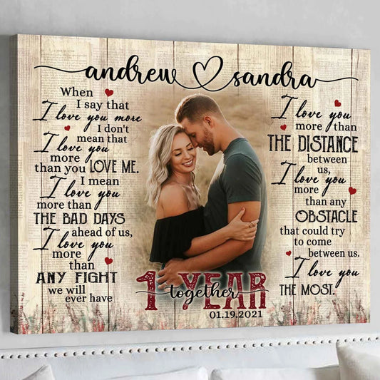 Personalized 1st anniversary canvas print with romantic quote and custom photo for couples