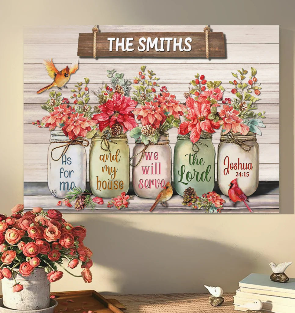 "As For Me And My House" Personalized Canvas / Poster Art - Custom Scripture Cardinal Family Name Wall Decor
