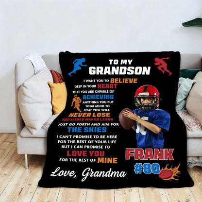 To My Son Personalized Football Blanket - Custom Photo Name & Number Game Day Gift