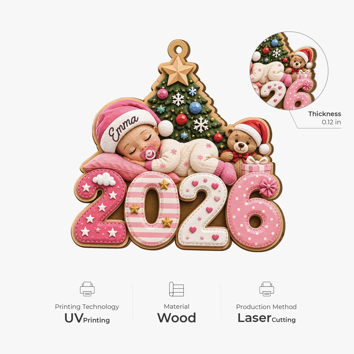 Sweet Sleeping Baby Wooden Ornament - Baby’s First Christmas Keepsake Gift for New Moms